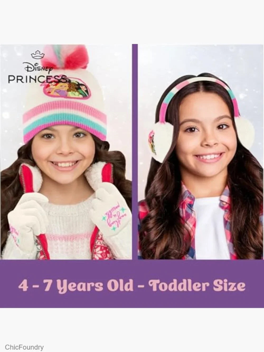 Girls Winter Earmuffs and Gloves Set for Ages 4-7